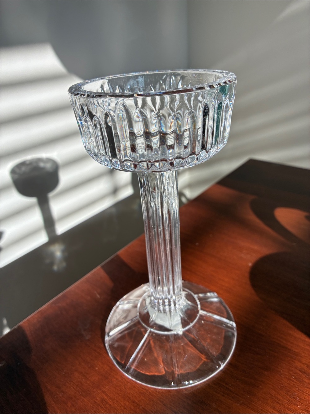 Clear Glass Ribbed Pedestal Candle Holder
